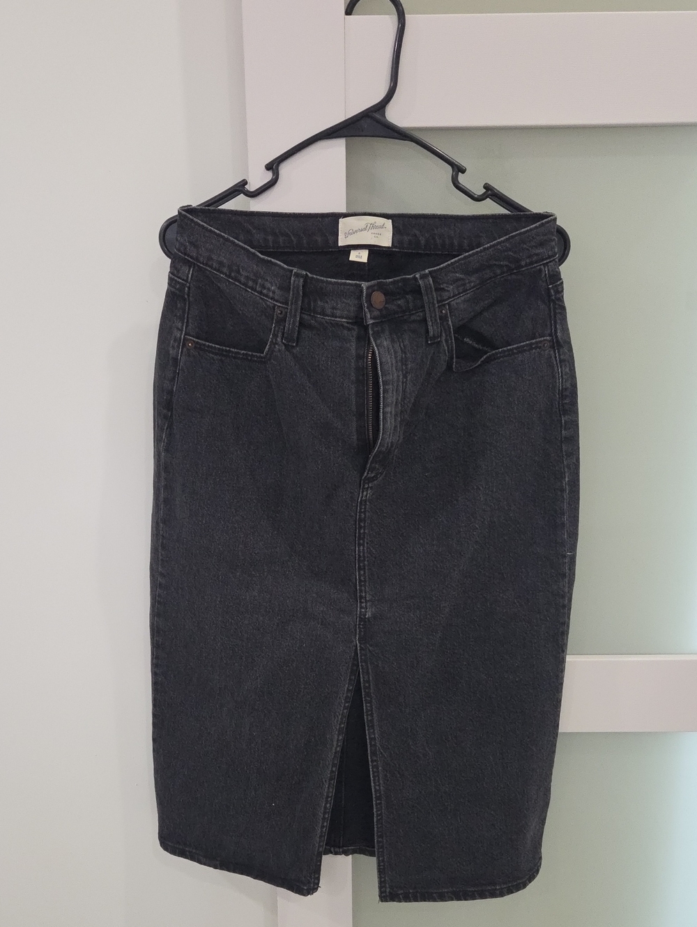 Universal Thread Black Denim Pencil Skirt with Front Slit
